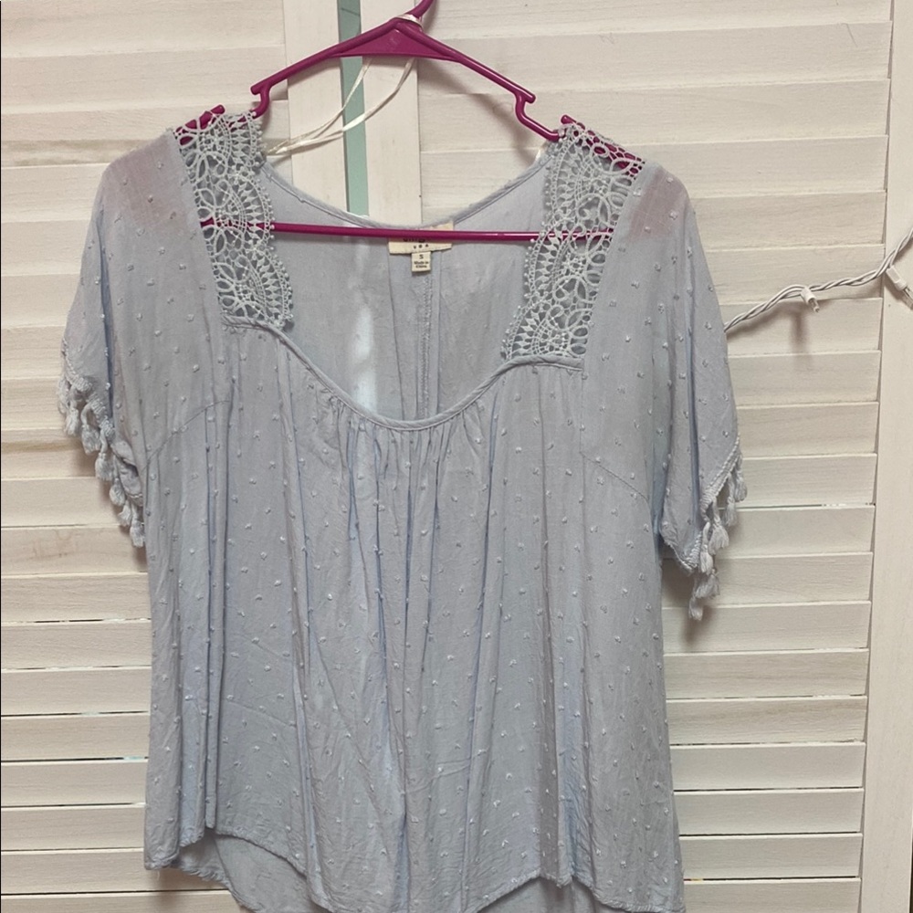 Umgee Gray Asymmetrical Embellished Blouse